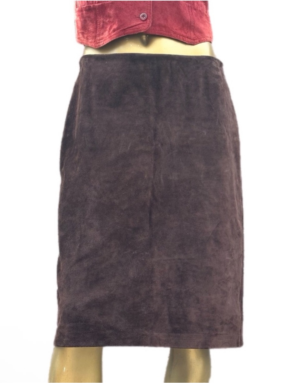Vintage Y2K (2003) GAP Chocolate Brown Suede Leather Knee-Length Skirt Size 6